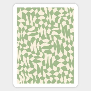 Green and Cream Distorted Warped Checkerboard Pattern IV Magnet